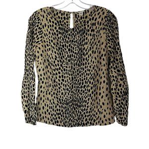 J.Crew Tan Black Animal Print Long Sleeve Keyhole Button Back Blouse 4